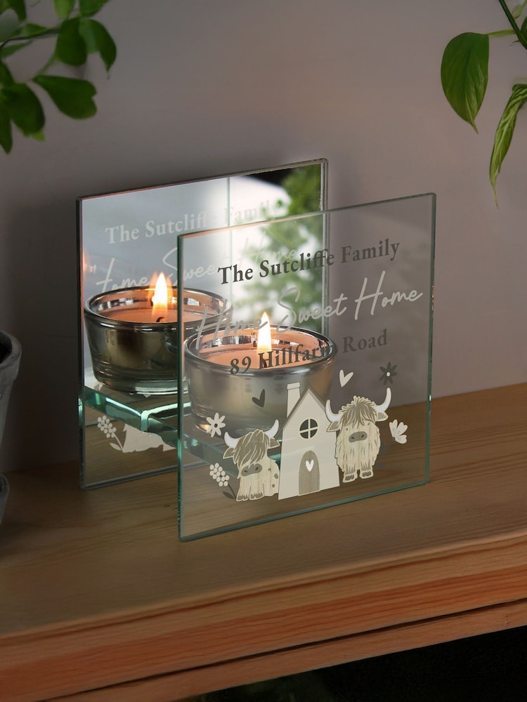 Personalised Highland Cow Mirrored Tealight Holder by PMC - Image 2 of 3