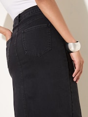 Friends Like These Black Petite Split Front Denim Midi Skirt - Image 3 of 4