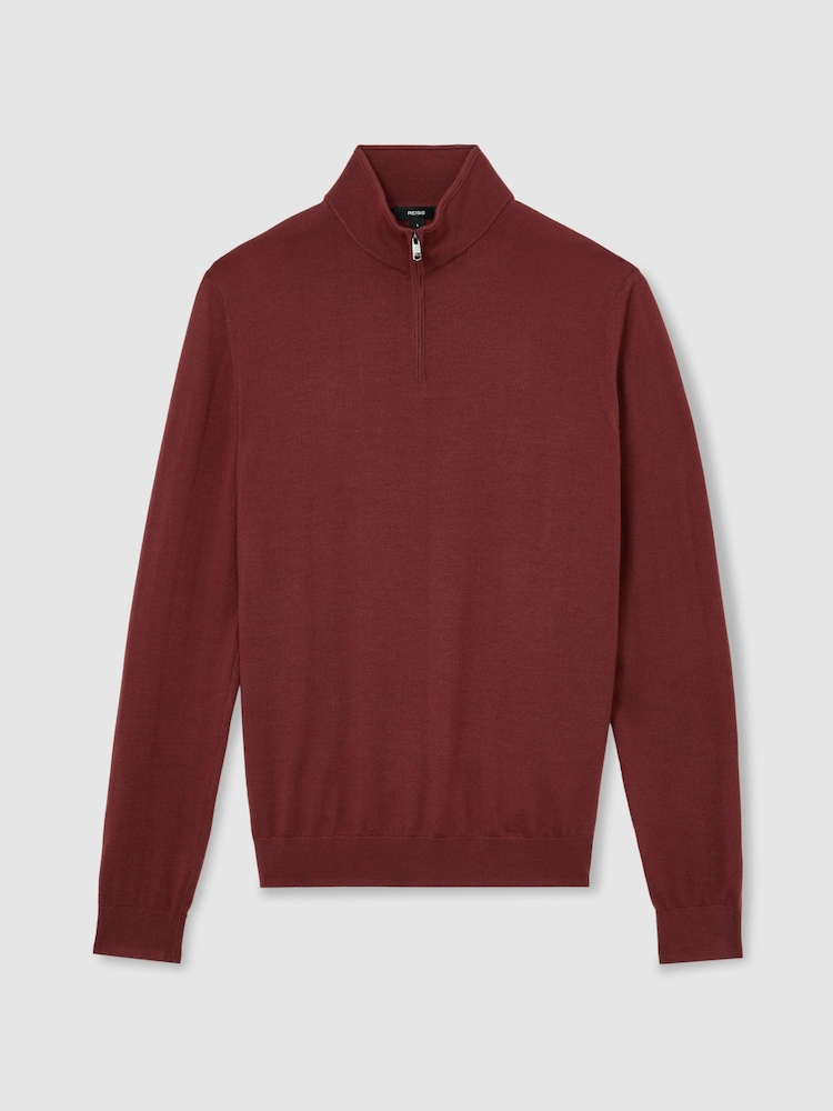 Reiss Rooibos Red Blackhall Merino Wool Half-Zip Funnel-Neck Jumper - Image 2 of 5 Reiss Rooibos Red Blackhall Merino Wool Half-Zip Funnel-Neck Jumper - Image 2 of 5