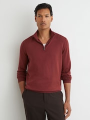 Reiss Rooibos Red Blackhall Merino Wool Half-Zip Funnel-Neck Jumper - Image 3 of 5