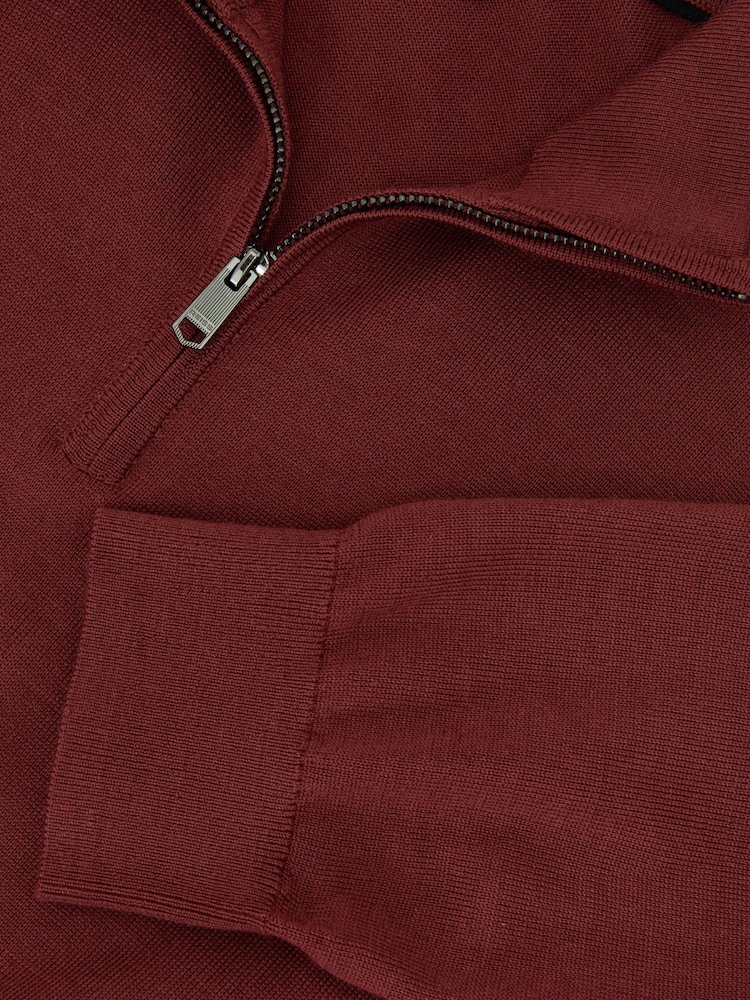 Reiss Rooibos Red Blackhall Merino Wool Half-Zip Funnel-Neck Jumper - Image 5 of 5 Reiss Rooibos Red Blackhall Merino Wool Half-Zip Funnel-Neck Jumper - Image 5 of 5