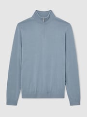 Reiss Armour Blue Blackhall Merino Wool Half-Zip Funnel-Neck Jumper - Image 2 of 6