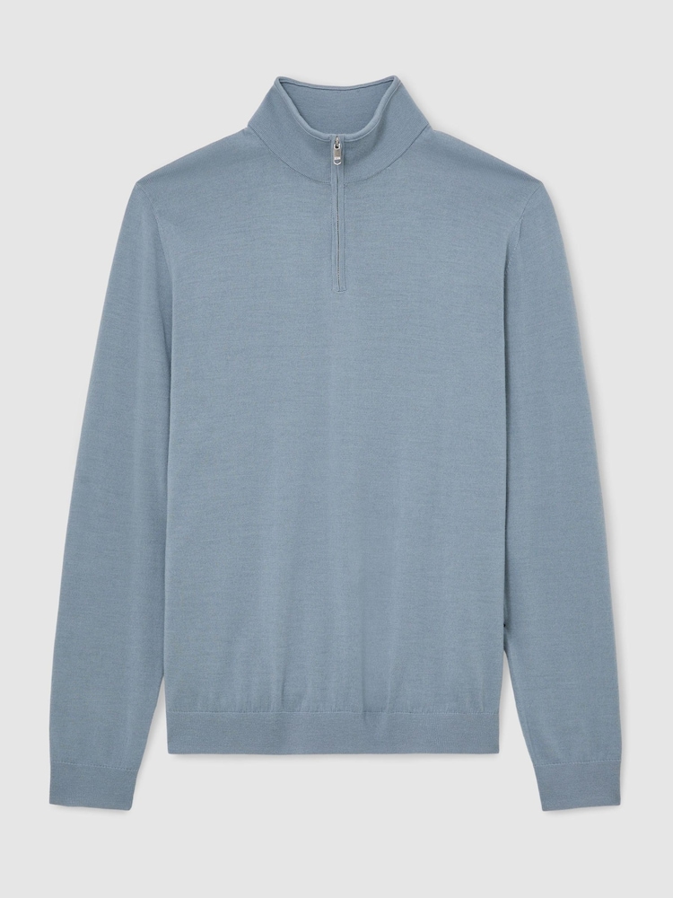 Reiss Armour Blue Blackhall Merino Wool Half-Zip Funnel-Neck Jumper - Image 2 of 6 Reiss Armour Blue Blackhall Merino Wool Half-Zip Funnel-Neck Jumper - Image 2 of 6