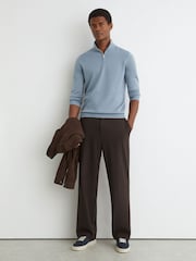 Reiss Armour Blue Blackhall Merino Wool Half-Zip Funnel-Neck Jumper - Image 4 of 6