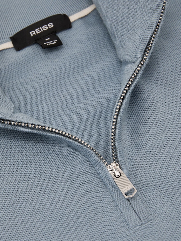 Reiss Armour Blue Blackhall Merino Wool Half-Zip Funnel-Neck Jumper - Image 6 of 6 Reiss Armour Blue Blackhall Merino Wool Half-Zip Funnel-Neck Jumper - Image 6 of 6