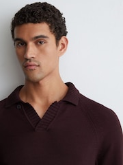 Reiss Bordeaux Ashdown Cotton Open-Collar Polo Jumper - Image 1 of 6