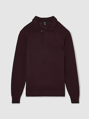 Reiss Bordeaux Ashdown Cotton Open-Collar Polo Jumper - Image 2 of 6