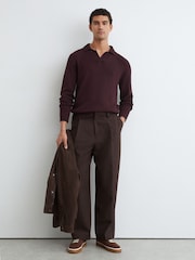 Reiss Bordeaux Ashdown Cotton Open-Collar Polo Jumper - Image 3 of 6