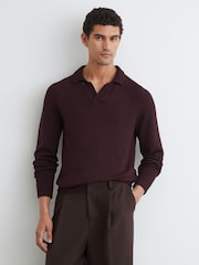 Reiss Bordeaux Ashdown Cotton Open-Collar Polo Jumper - Image 4 of 6