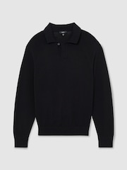marine - Pull polo Reiss Ashdown en coton à col ouvert - Image 2 sur 6