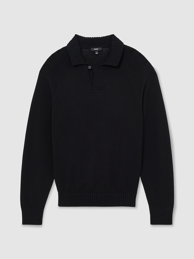 marine - Pull polo Reiss Ashdown en coton à col ouvert - Image 2 sur 6