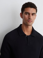 marine - Pull polo Reiss Ashdown en coton à col ouvert - Image 3 sur 6