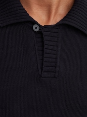 marine - Pull polo Reiss Ashdown en coton à col ouvert - Image 5 sur 6