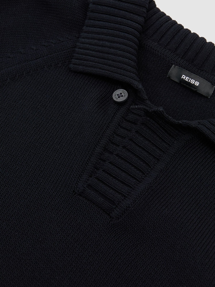 marine - Pull polo Reiss Ashdown en coton à col ouvert - Image 6 sur 6