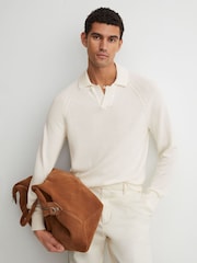 Blanc - Pull polo Reiss Ashdown en coton à col ouvert - Image 1 sur 7