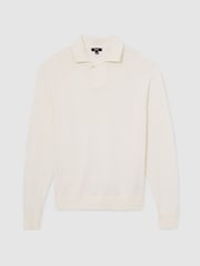 Blanc - Pull polo Reiss Ashdown en coton à col ouvert - Image 2 sur 7
