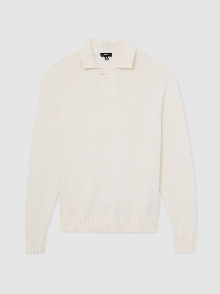 Blanc - Pull polo Reiss Ashdown en coton à col ouvert - Image 2 sur 7