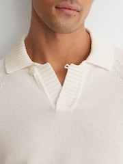 Blanc - Pull polo Reiss Ashdown en coton à col ouvert - Image 3 sur 7