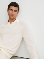 Blanc - Pull polo Reiss Ashdown en coton à col ouvert - Image 5 sur 7