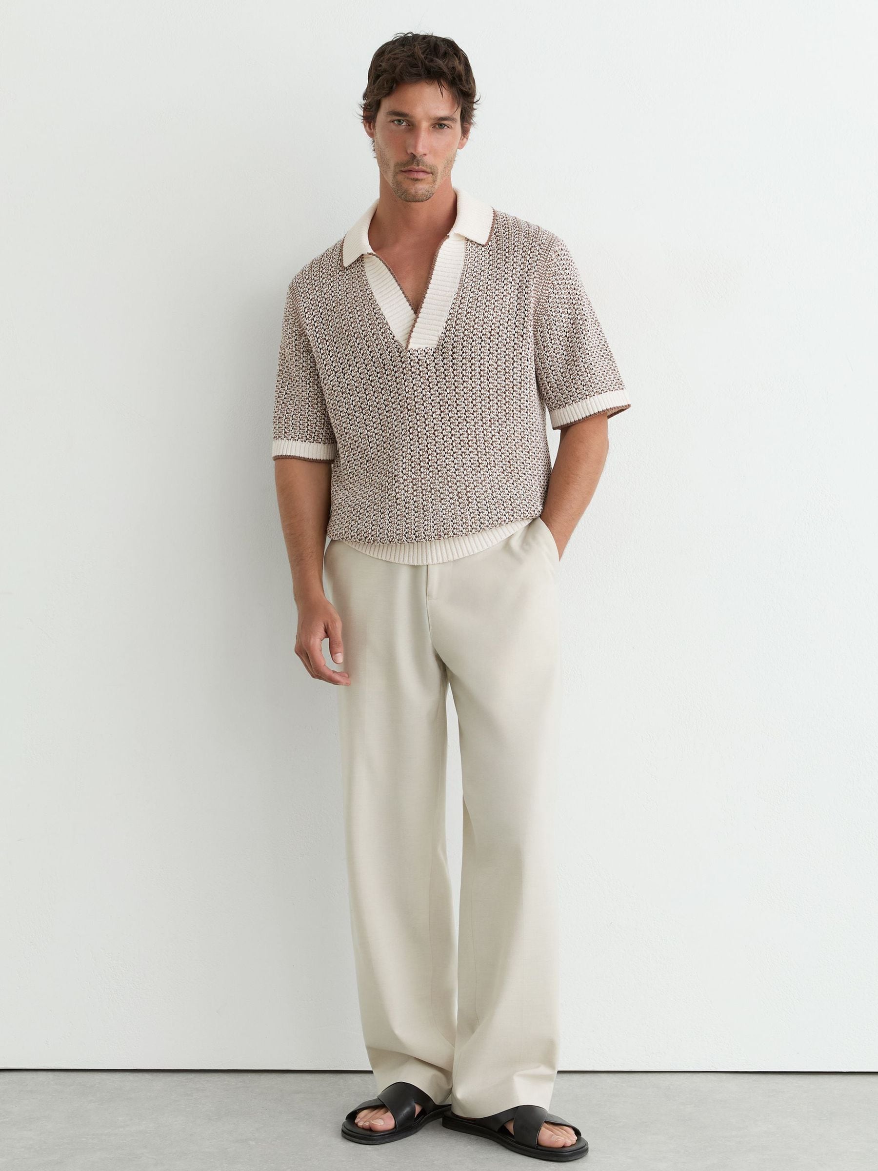 Buy Reiss Tobacco Brown/Ecru Atlas Cotton-Blend Crochet Open