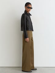 Reiss Khaki Adie Wool-Blend Wide-Leg Trousers - Image 3 of 7