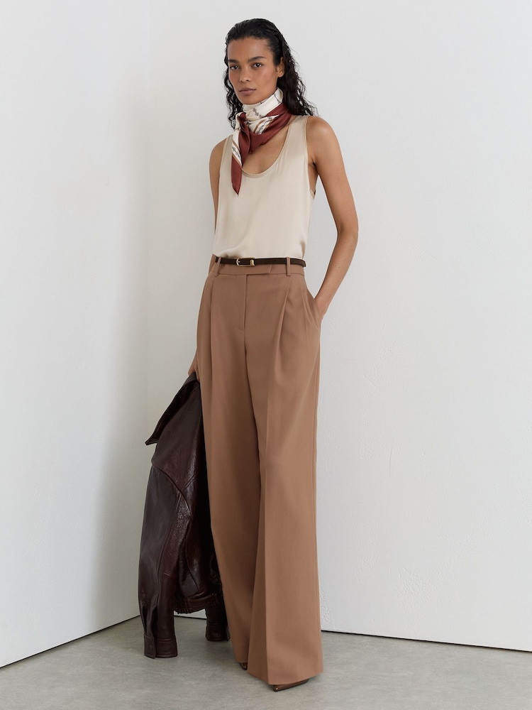 Chameau - Reiss Luna Wool-Blend Wide-Leg Pleated Trousers - Image 1 de 7