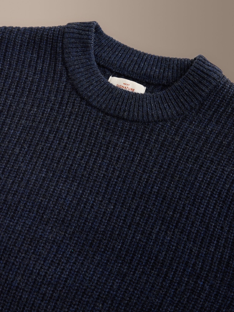 Navy Blue Signature Lambswool Rib Crew Neck Jumper - Image 3 of 3 Navy Blue Signature Lambswool Rib Crew Neck Jumper - Image 3 of 3