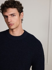 Navy Blue Signature Lambswool Rib Crew Neck Jumper - Image 4 of 9