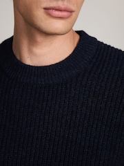 Navy Blue Signature Lambswool Rib Crew Neck Jumper - Image 5 of 9