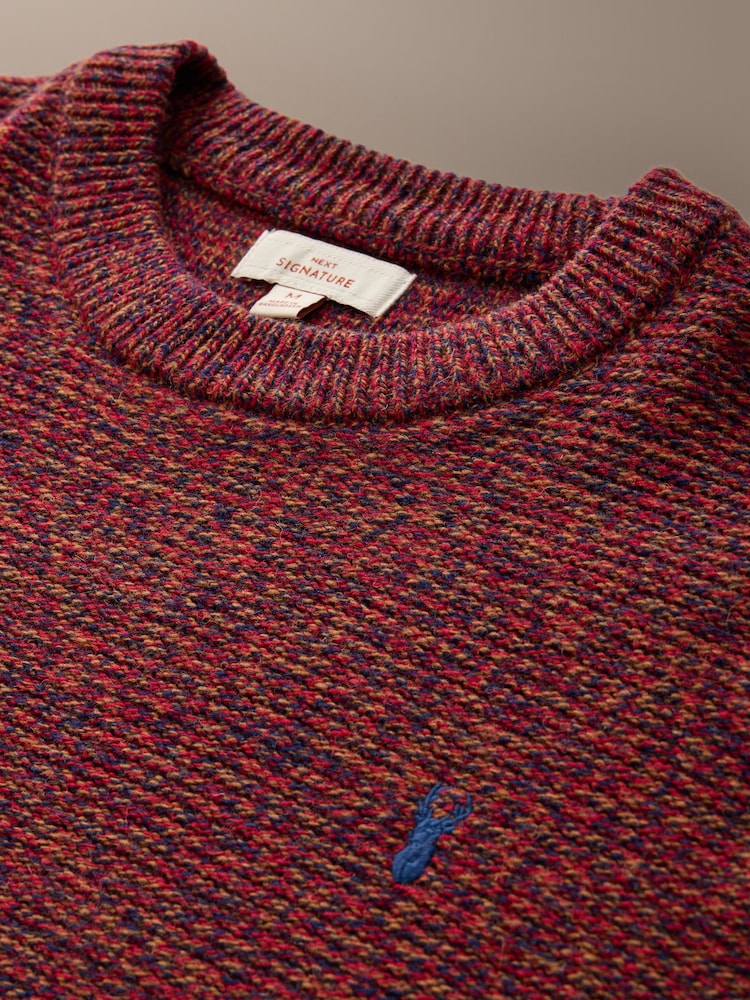 Red Signature Twisted Lambswool Stag Logo Crew Neck Jumper - Image 2 of 3 Red Signature Twisted Lambswool Stag Logo Crew Neck Jumper - Image 2 of 3