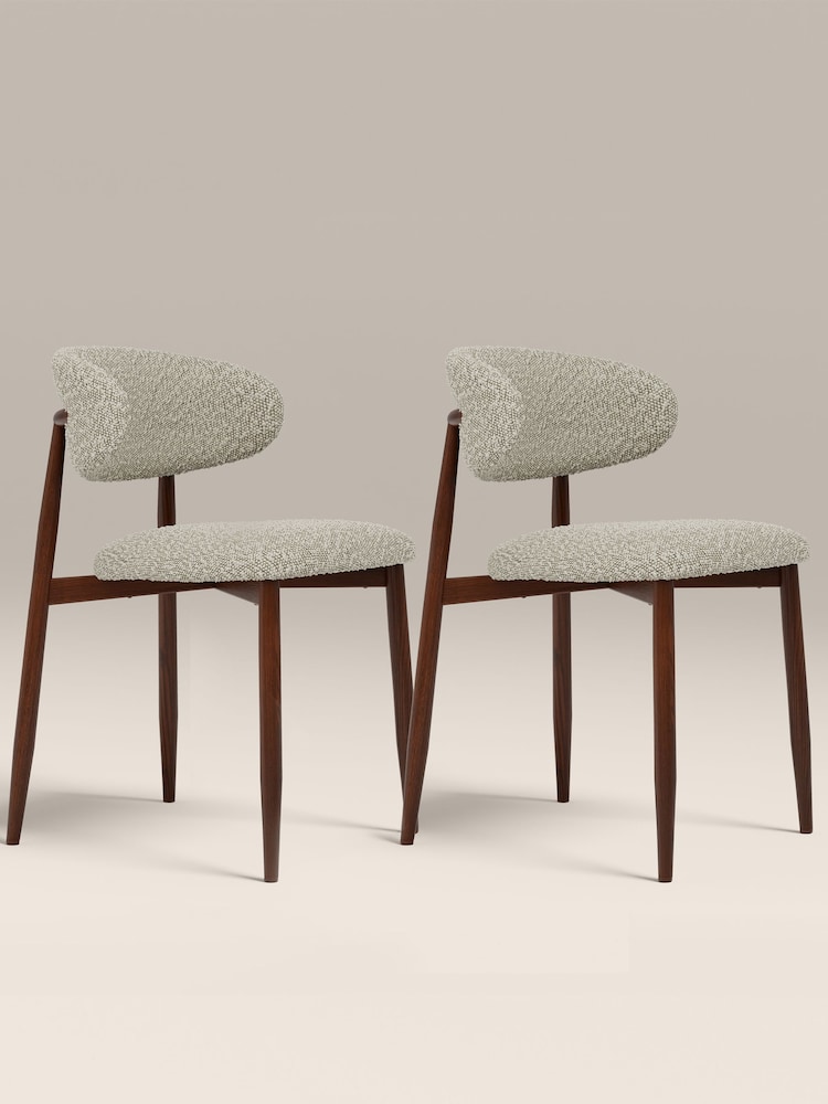 Cult Furniture Set of 2 Speckled Stone  Walnut Halston Fabric Dining Chairs - Image 2 of 7