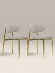 Cult Furniture Set of 2 Speckled Stone  Brass Halston Fabric Dining Chairs - Image 2 of 6