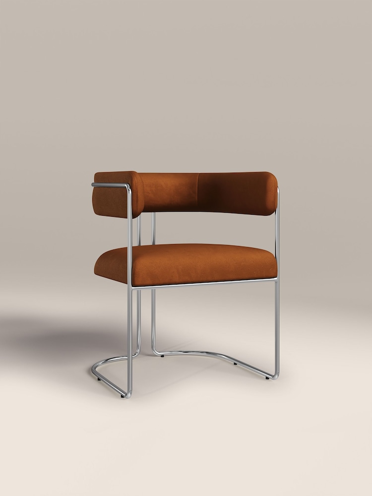 Cult Furniture Caramel Brown Chrome Juliana Velvet Dining Chair - Image 2 of 7