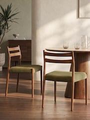 Cult Furniture Set of 2 Moss Green  Walnut Caleb Wooden And Weave Dining Chairs - Image 1 of 7