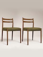 Cult Furniture Set of 2 Moss Green  Walnut Caleb Wooden And Weave Dining Chairs - Image 2 of 7