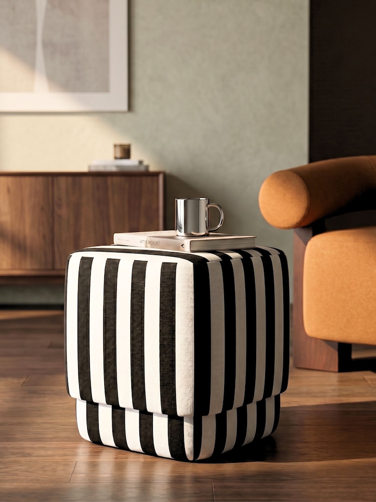 Cult Furniture Striped Soho Velvet Pouffe - Image 1 of 3 Cult Furniture Striped Soho Velvet Pouffe - Image 1 of 3