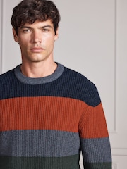 Blue/Orange Stripe Signature Lambswool Rib Crew Neck Jumper - Image 1 of 6