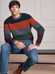 Blue/Orange Stripe Signature Lambswool Rib Crew Neck Jumper - Image 2 of 6