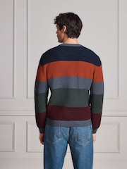 Blue/Orange Stripe Signature Lambswool Rib Crew Neck Jumper - Image 3 of 6
