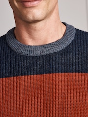 Blue/Orange Stripe Signature Lambswool Rib Crew Neck Jumper - Image 4 of 6