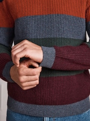 Blue/Orange Stripe Signature Lambswool Rib Crew Neck Jumper - Image 5 of 6