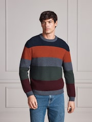 Blue/Orange Stripe Signature Lambswool Rib Crew Neck Jumper - Image 6 of 6
