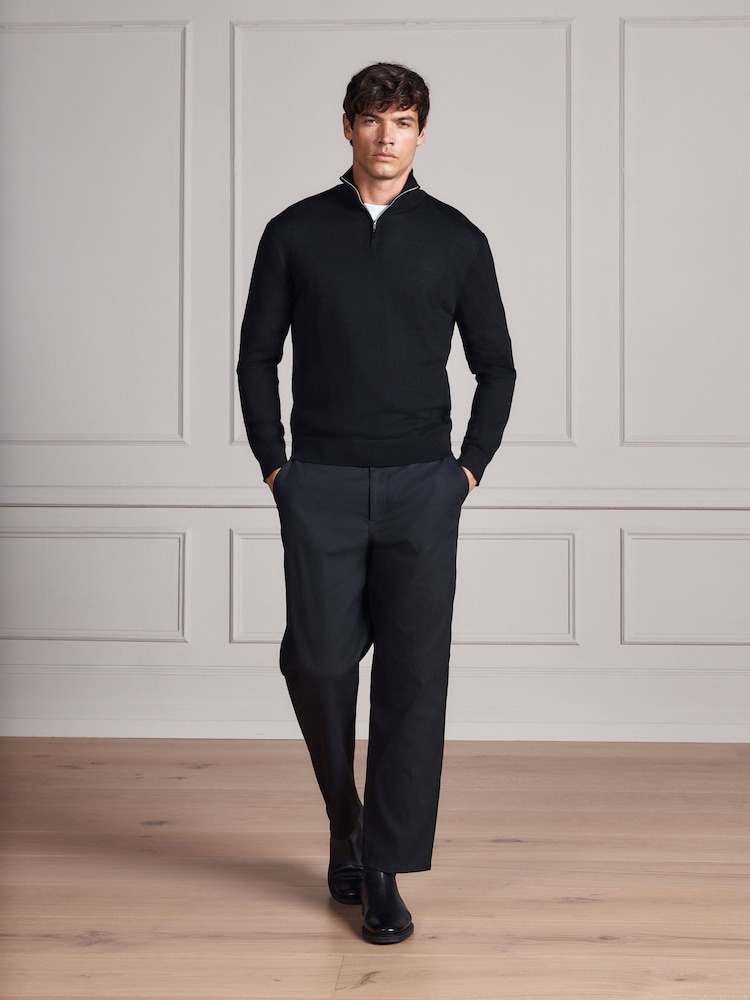 Svart - Merino Wool Signature Quarter Zip Jumper - Bild 2 av 9