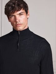 Svart - Merino Wool Signature Quarter Zip Jumper - Bild 4 av 9