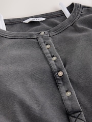 Grey Ribbed Henley Layer Long Sleeve Top - Image 8 of 9