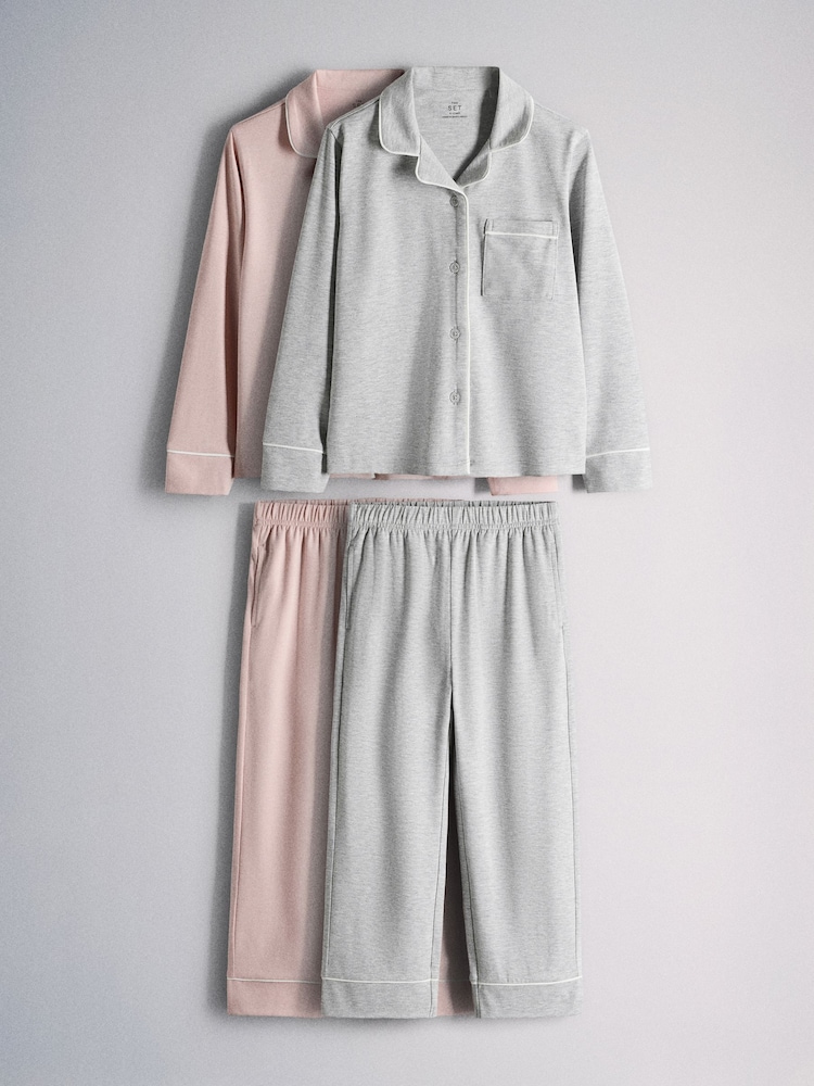 The Set 2 Pack Long Sleeve Viscose Blend Jersey Pyjamas Pink/Grey - Image 1 of 7