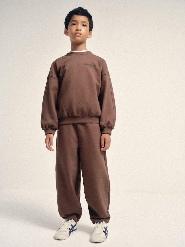 The Set 2 Pack Crew Sweat and Barrel Joggers Set Brown - Image 1 of 11