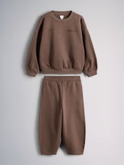 The Set 2 Pack Crew Sweat and Barrel Joggers Set Brown - Image 2 of 11