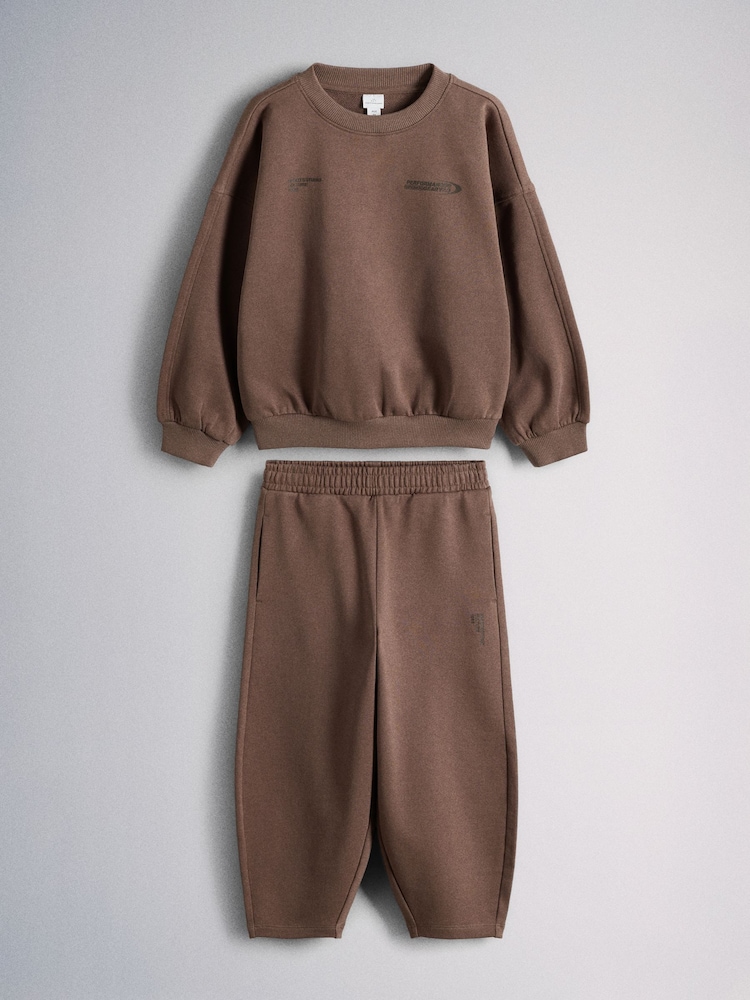 The Set 2 Pack Crew Sweat and Barrel Joggers Set Brown - Image 2 of 11