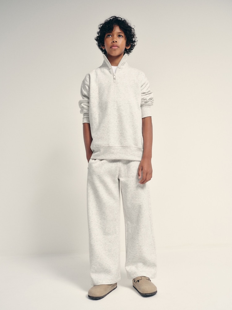 The Set Quater Zip Neck and Wide Leg Joggers Grey - Image 1 of 9 The Set Quater Zip Neck and Wide Leg Joggers Grey - Image 1 of 9